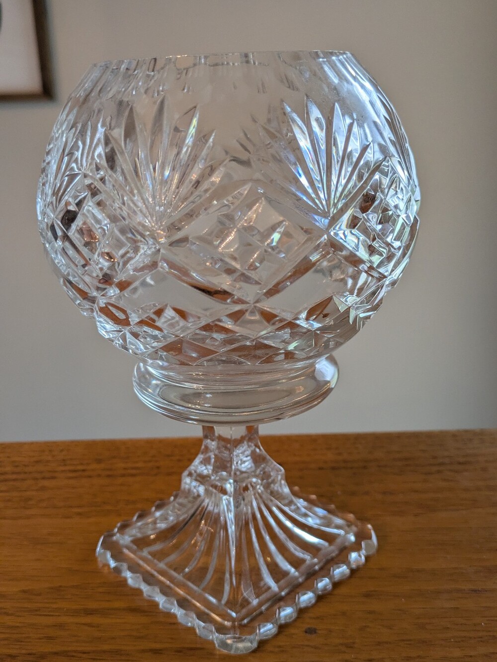 Vintage Crystal Clear Industries Essex Footed Rose Bowl / Ivy Ball Vase